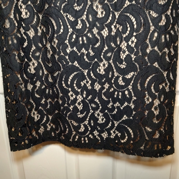 AnnTaylor Loft Size 6 Elegant Dress Women New Years Eve Black Lace Nude Underlay - Picture 3 of 9